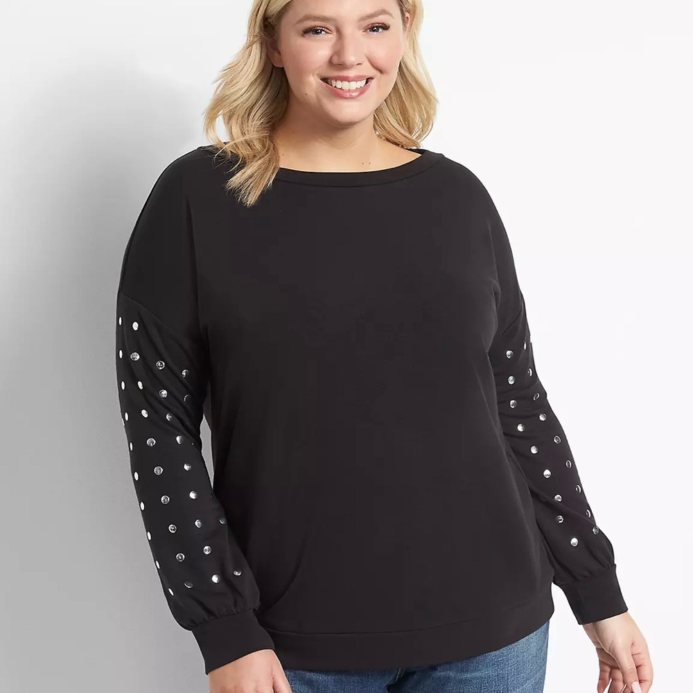 Lane Bryant Black Boatneck Studded Sweatshirt